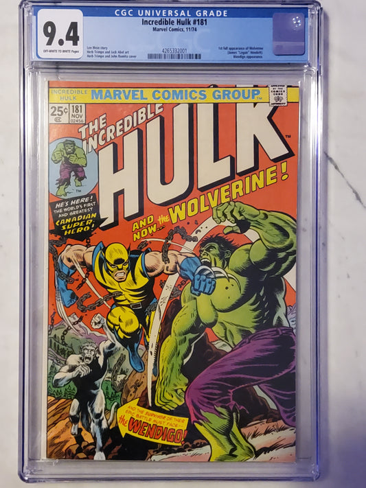 Incredible Hulk #181 | CGC 9.4  | Bronze Age | 1st Appearance Of Wolverine (Full)