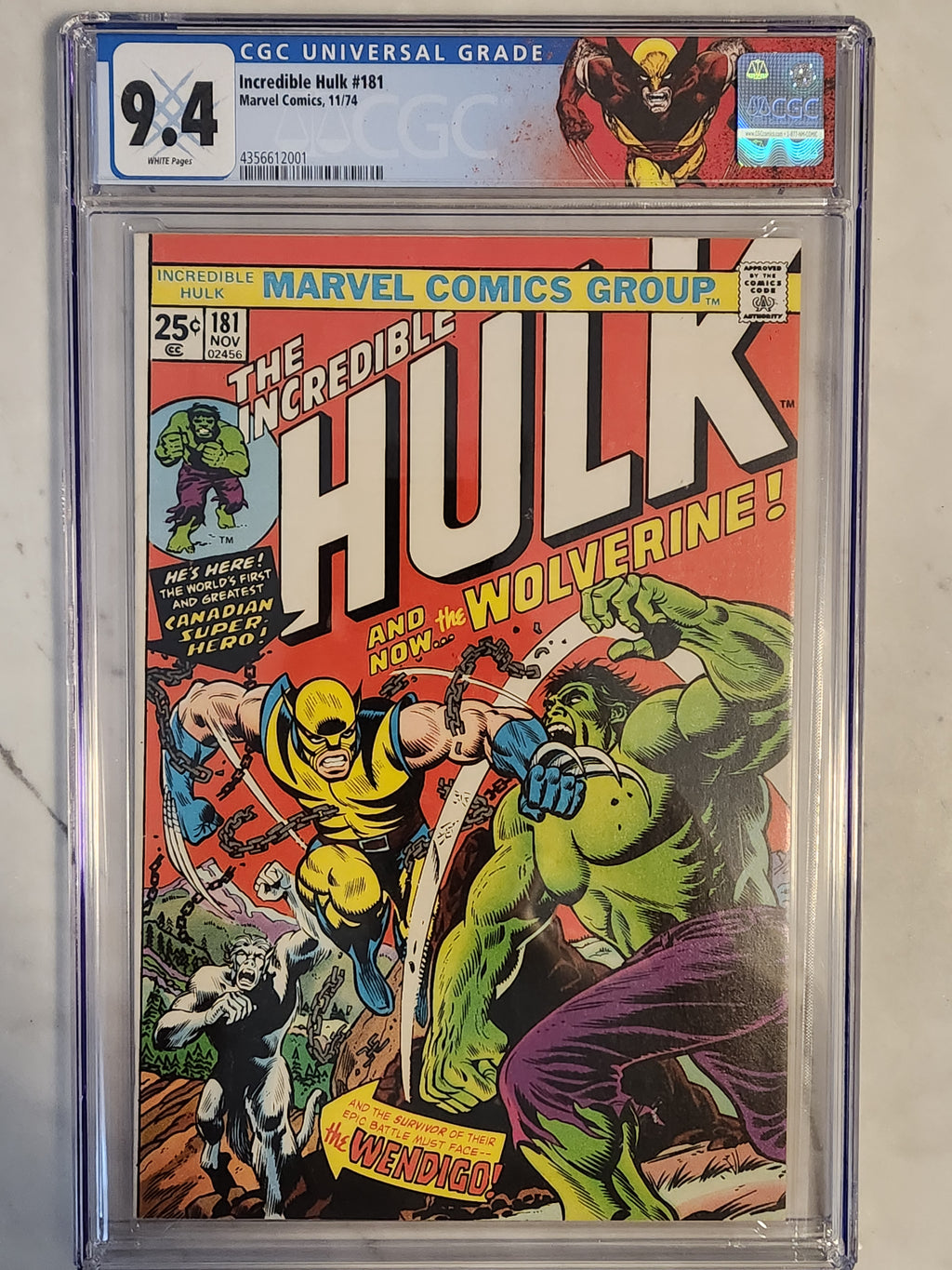 Incredible Hulk #181 | CGC 9.4 White Pages  | 1st Wolverine (Full) | Custom Label