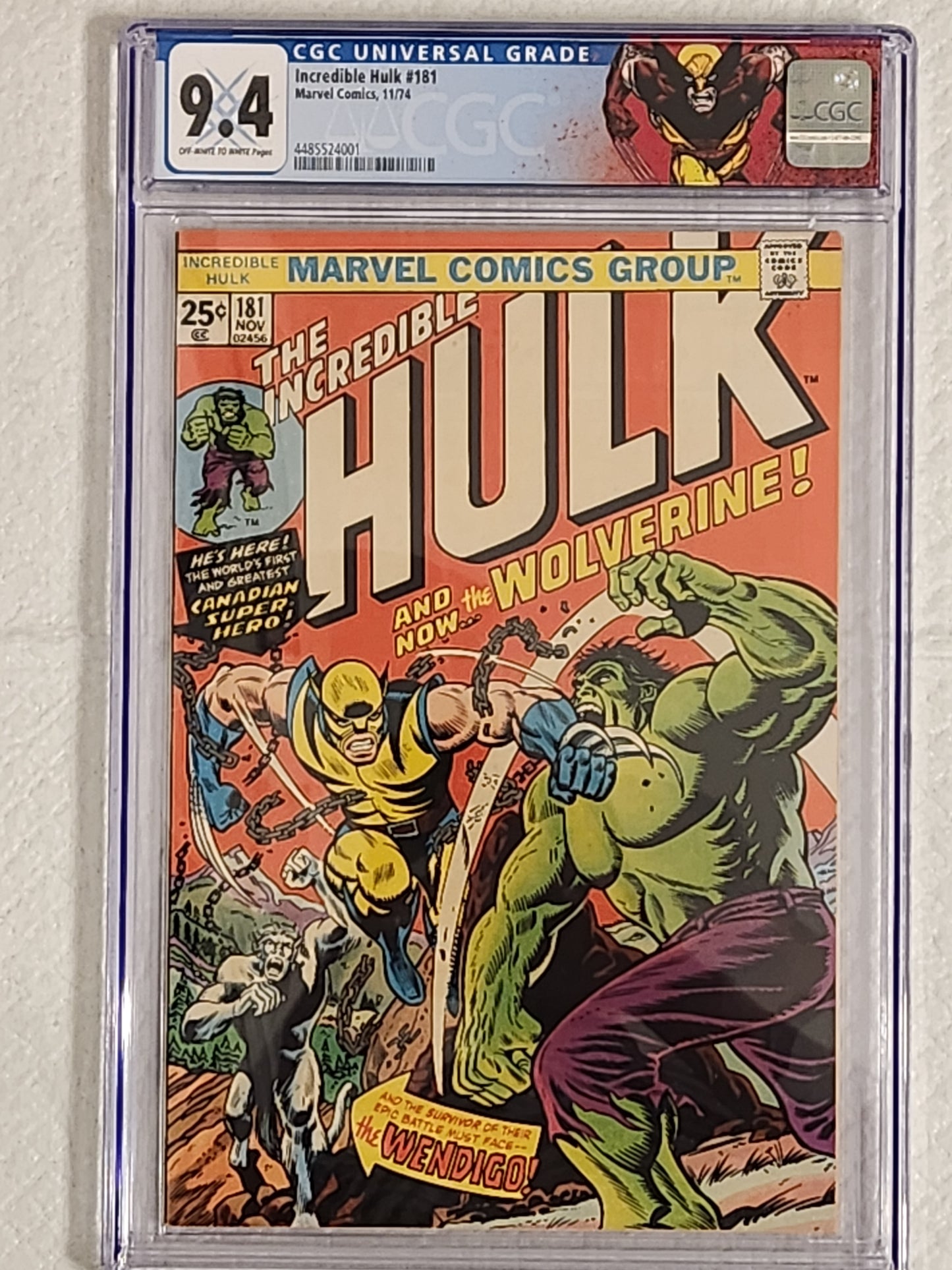 Incredible Hulk #181 | CGC 9.4 OW/W  | 1st Wolverine (Full) | Custom Label