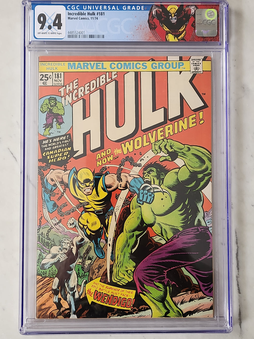 Incredible Hulk #181 | CGC 9.4 OW/W  | 1st Wolverine (Full) | Custom Label