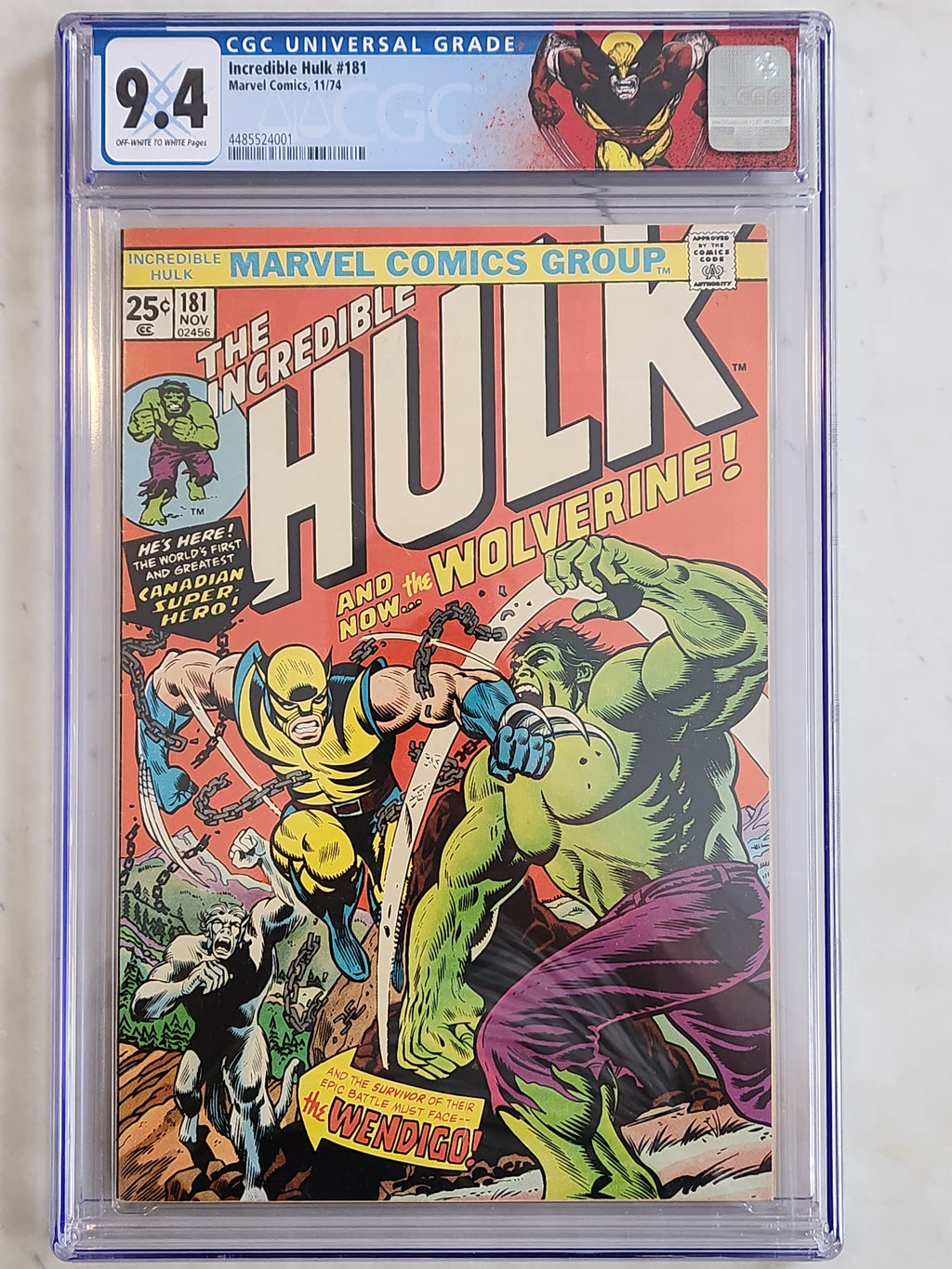 Incredible Hulk #181 | CGC 9.4 OW/W  | 1st Wolverine (Full) | Custom Label