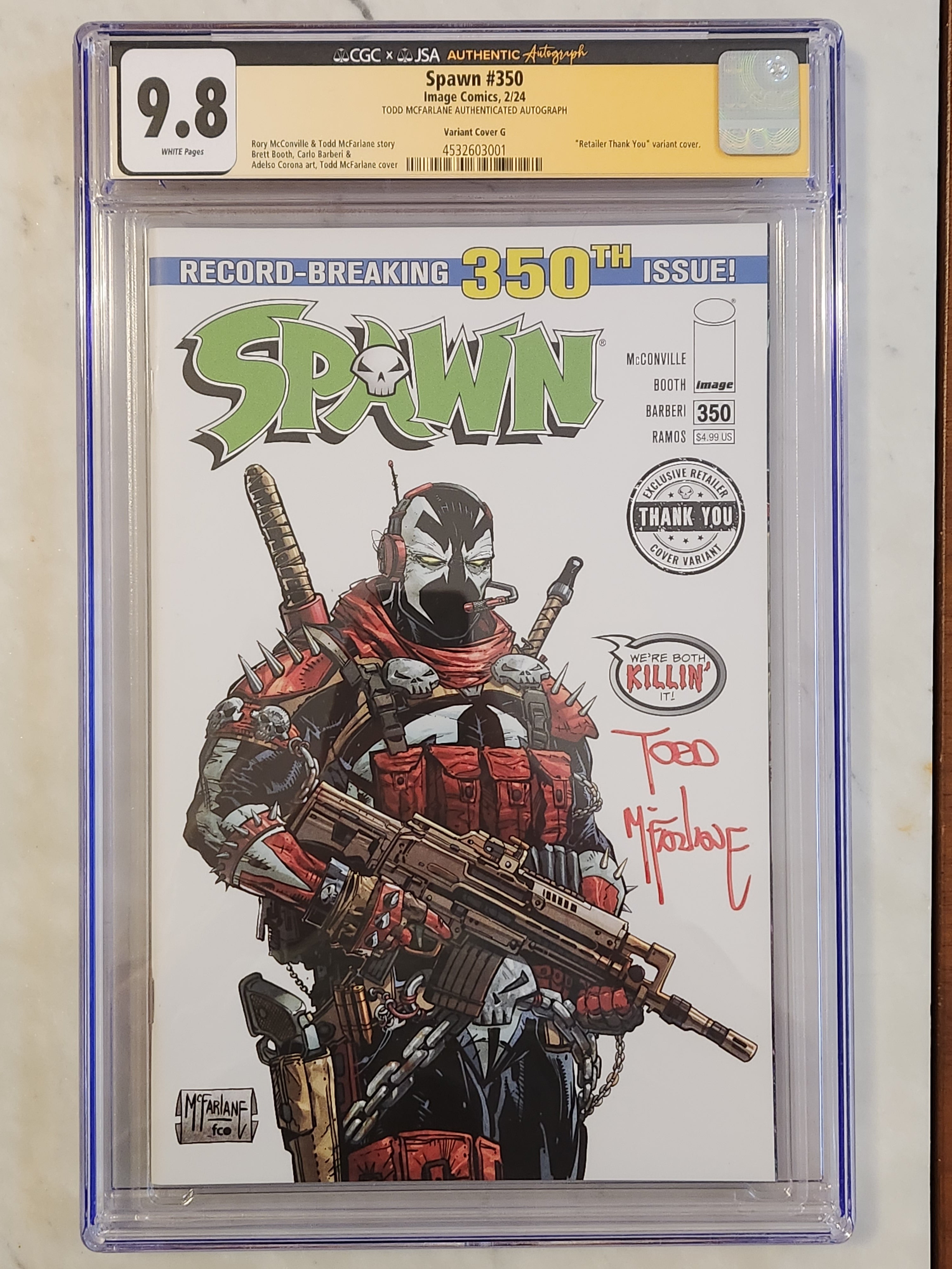 Spawn #350 Signed McFarlane One Per Store Thank You Variant #350-G | CGC 9.8 NM/MT