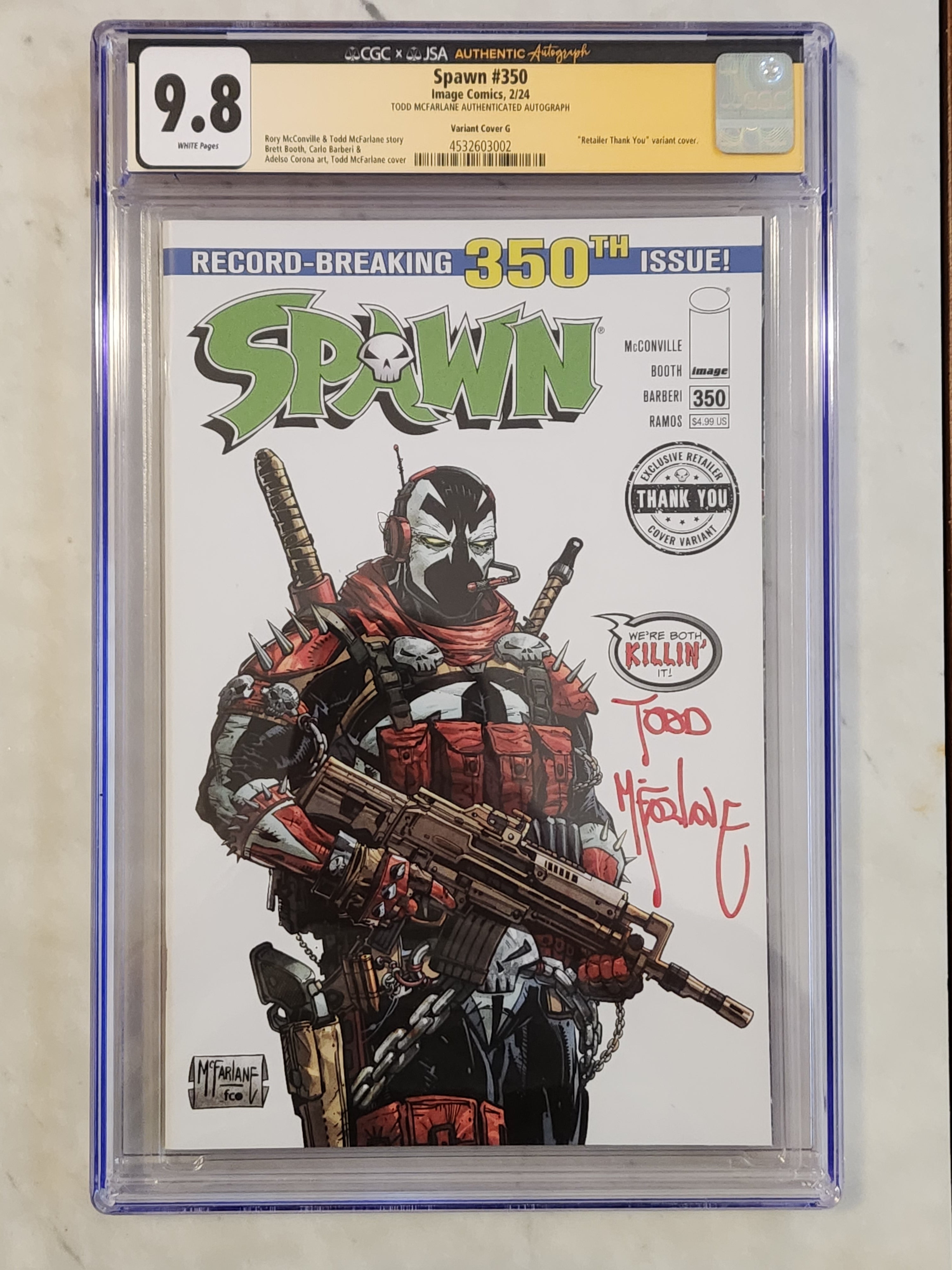Spawn #350 Signed McFarlane One Per Store Thank You Variant #350-G | CGC 9.8 NM/MT