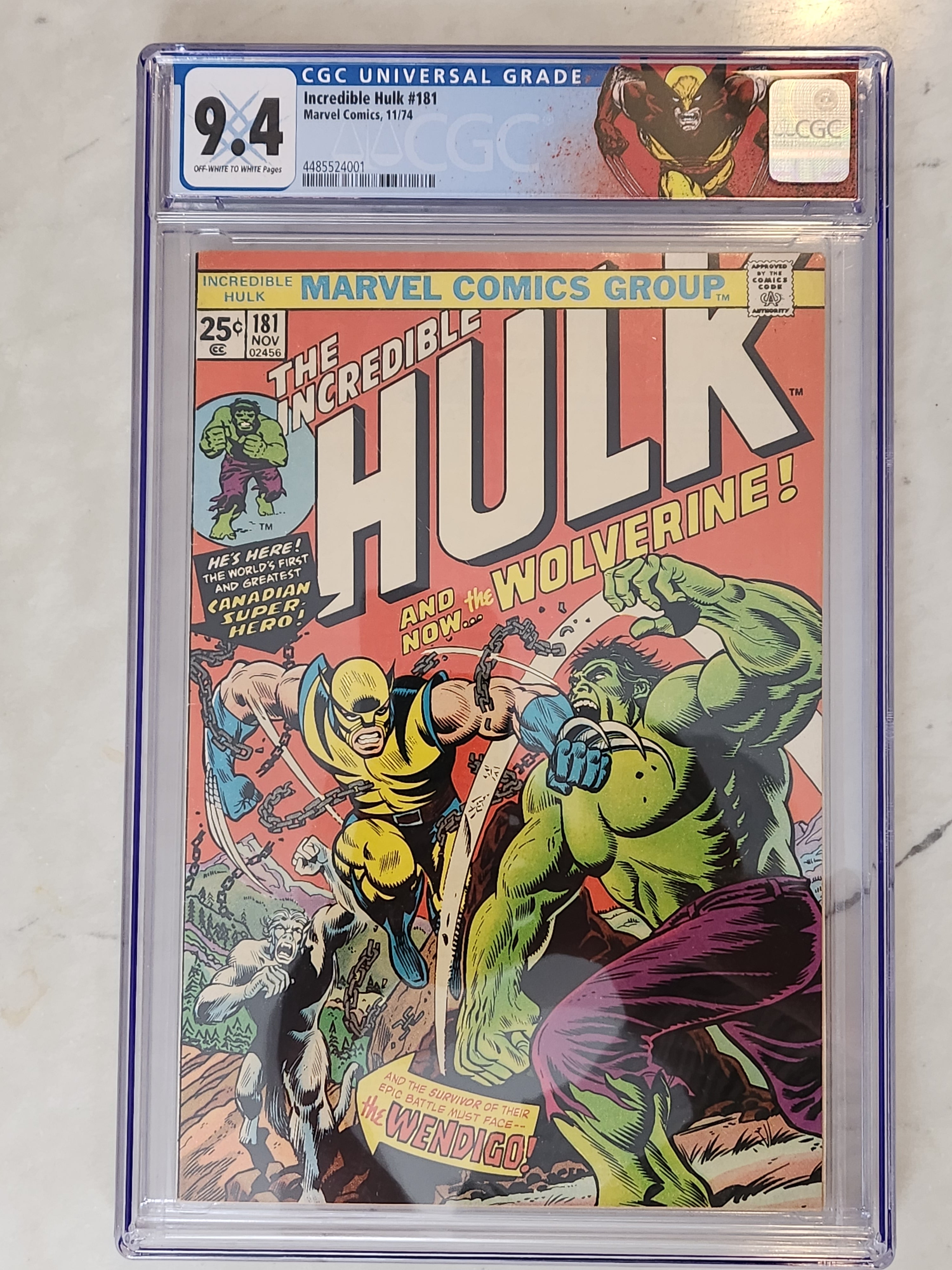 Incredible Hulk #181 | CGC 9.4 OW/W  | 1st Wolverine (Full) | Custom Label