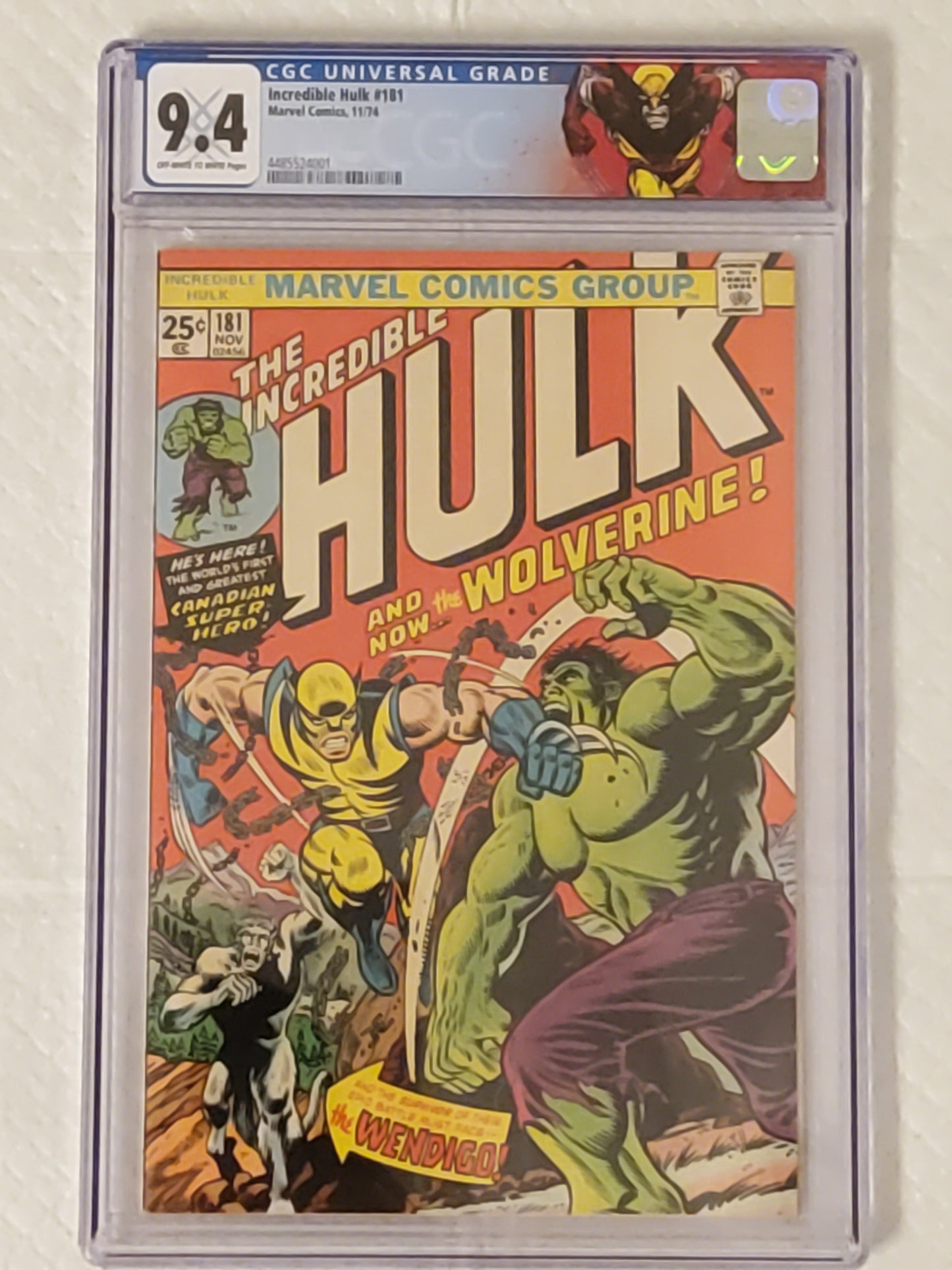 Incredible Hulk #181 | CGC 9.4 OW/W  | 1st Wolverine (Full) | Custom Label